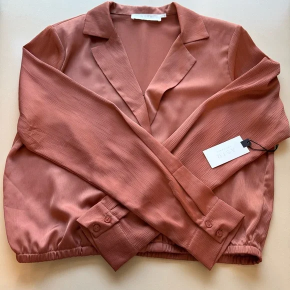 ASTR The Label Women's Calypso Long Sleeve Cropped Collared Blouse Top Large NWT - Picture 7 of 15